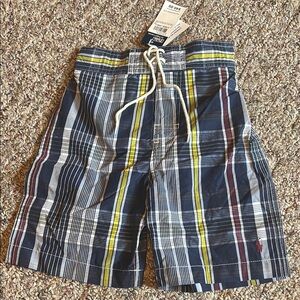 New Polo Ralph Lauren Boys youth Swim Trunks plaid Navy Burgundy Yellow